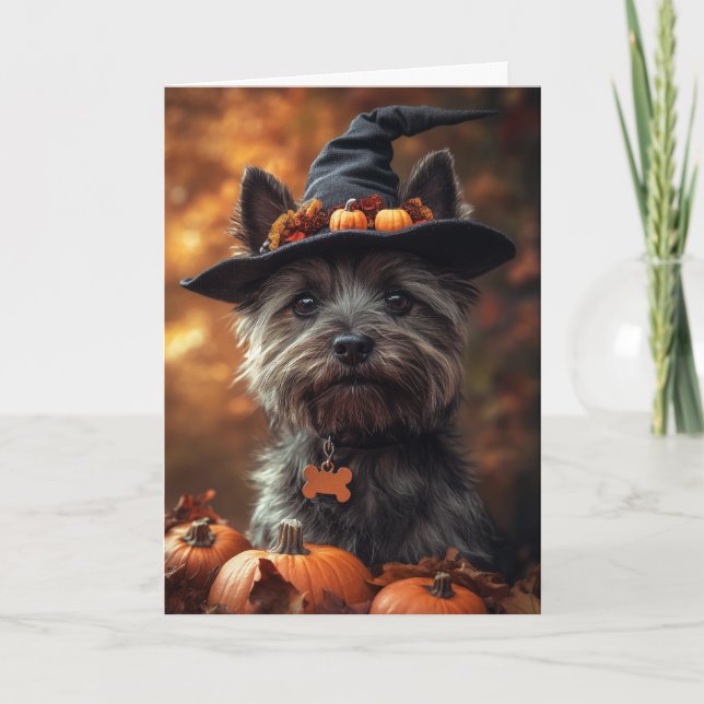 Tarjeta Festiva Terrier Cairn Halloween (Anverso)