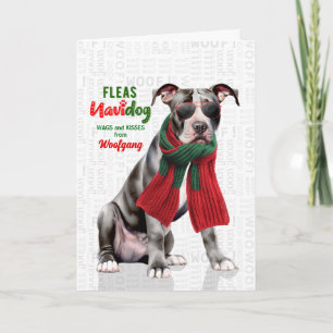 Tarjeta Festiva Terrier de Stafford Perro Pulgas Navidog con Nombr