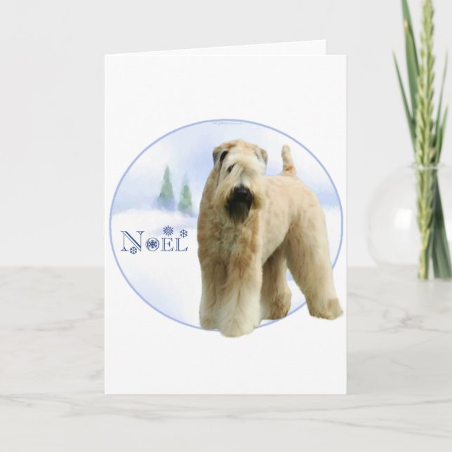 Tarjeta Festiva Terrier de trigo suavemente revestido Noel (Anverso)