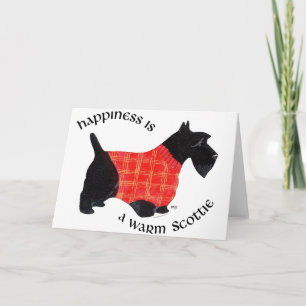Tarjeta Festiva Terrier Escocés con Jersey de Cuadro Rojo