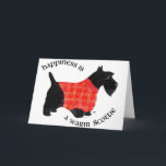 Tarjeta Festiva Terrier escocés en suéter de seda roja<br><div class="desc">Creado a partir de mis pinturas originales, los Territorios Escoceses usan sudaderas decorativas. Ven a ver los diferentes diseños de mi tienda y elige entre los colores y personalizares de la capa negra o de la rueda como quieras con nuestra herramienta de edición fácil! Añade el pie de foto perfecto...</div>