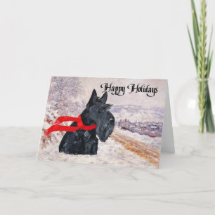 Tarjeta Festiva Terrier Escocés Vacaciones de Invierno