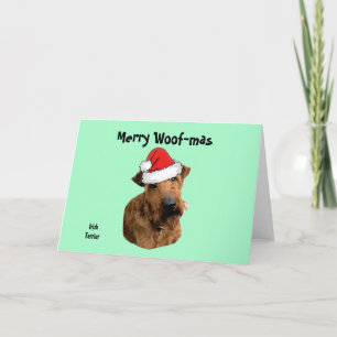 Tarjeta Festiva Terrier Irlandés con un sombrero de Santa  