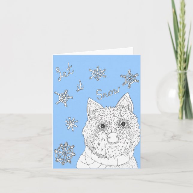 Tarjeta Festiva Terrier - Que nieve. (Anverso)