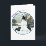 Tarjeta Festiva Territorios escoceses construyen un hombre de niev<br><div class="desc">Navidades Diseño de Scottish Terrier creado a partir de mis obras de arte originales y disponible en ropa, novedad y artículos de regalo para usted mismo, o para esa persona especial de Scottish Terrier que usted conoce! ¿Quieres un producto diferente? Simplemente vaya a la página del producto y HAGA CLIC...</div>