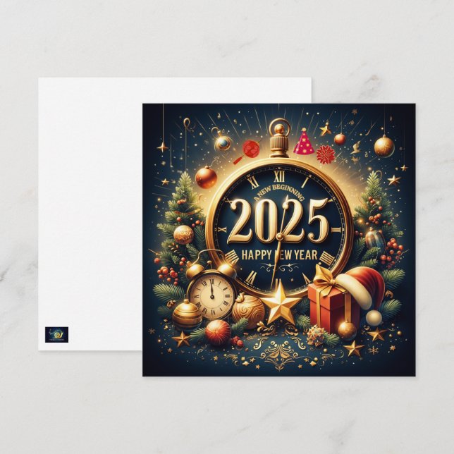 Tarjeta Festiva Tesoros intemporales: Acogiendo al 2025 en Golden  (Anverso / Reverso)