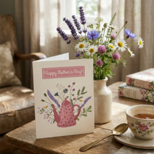Tarjeta Festiva Tetera Floral Caprichosa Feliz Día de la Madre Tar