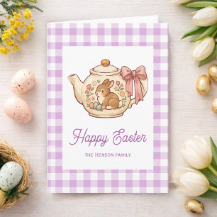 Tarjeta Festiva Tetera personalizada con conejo de Pascua Familia 