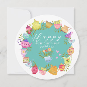 Tarjeta Festiva Teteras y tazas cumpleaños acuático