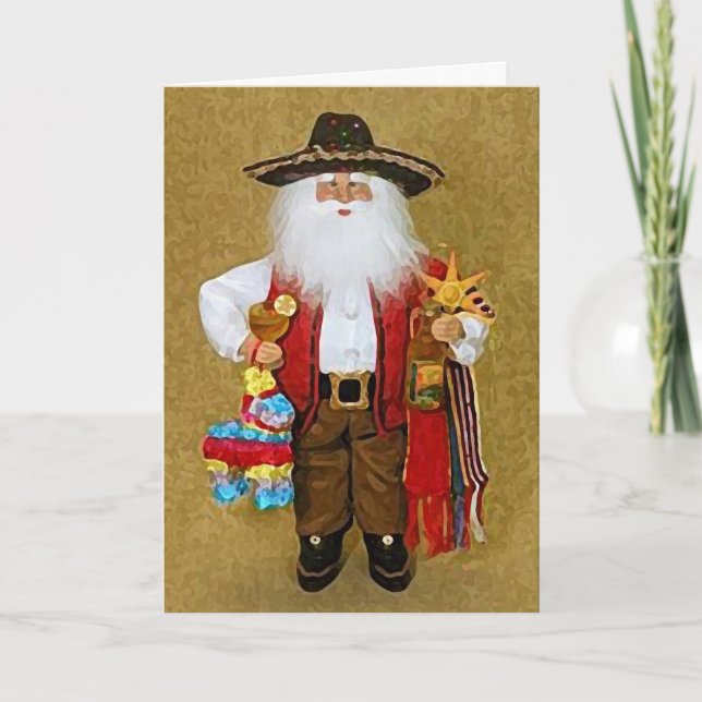 Tarjeta Festiva Texan Santa Claus, el sudoeste de México hispano (Anverso)