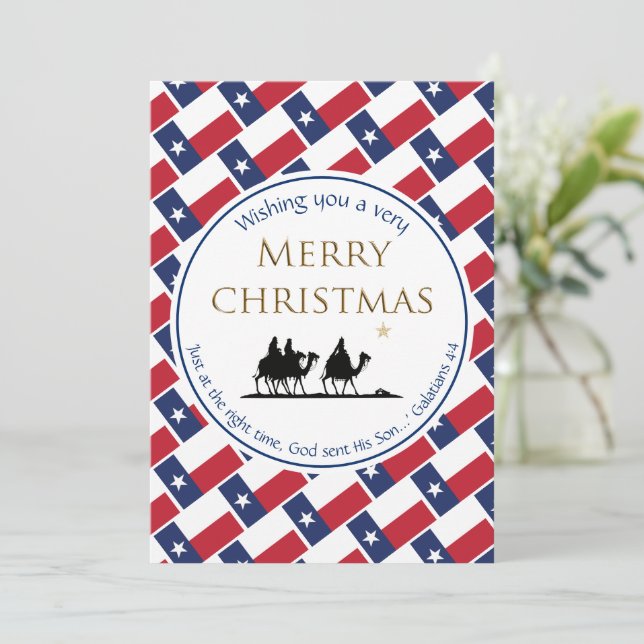 Tarjeta Festiva TEXAS FLAG Three Wise Men TEXAN Christmas (Anverso de pie)