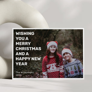 Tarjeta Festiva Texto blanco en negrita superpuesto a dos fotos Fe