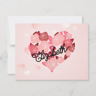 Tarjeta Festiva Texto de caligrafía Retro Boho Floral I Heart Name
