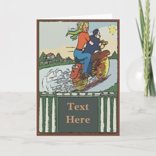 Tarjeta Festiva Texto de edición de motocicleta de viaje por carre (Anverso)