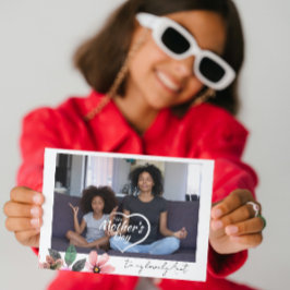 Tarjeta Festiva Texto de foto personalizada Floral Feliz día de la