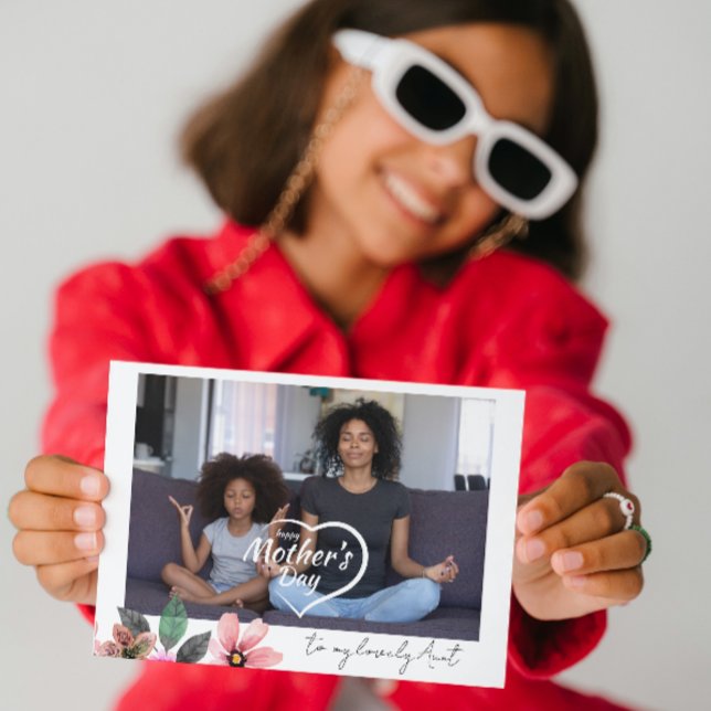 Tarjeta Festiva texto de foto personalizada Floral Feliz Día de la (Subido por el creador)