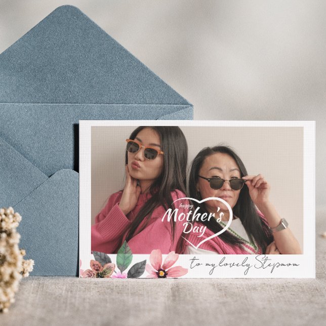 Tarjeta Festiva texto de foto personalizada Floral Feliz día de la (Subido por el creador)