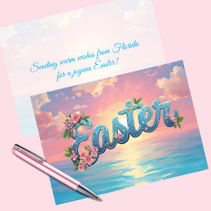 Tarjeta Festiva Texto de Pascua Pastel sobre el Océano al Amanecer