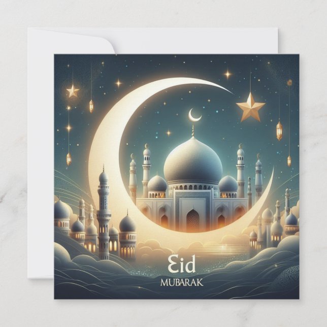 Tarjeta Festiva Texto de salutaciones personalizables de Eid Mubar (Anverso)