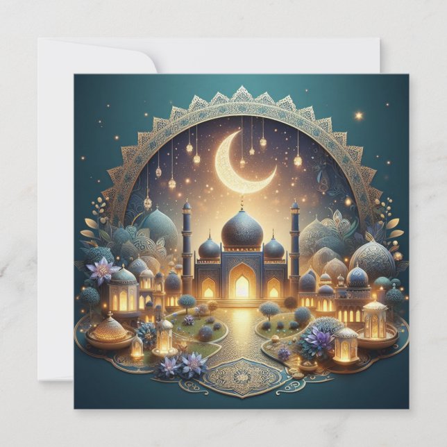 Tarjeta Festiva Texto de salutaciones personalizables Eid Mubarak (Anverso)