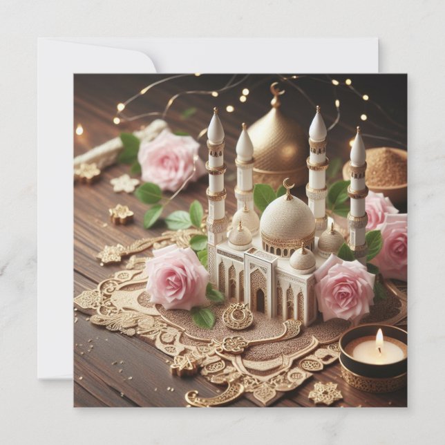 Tarjeta Festiva Texto de salutaciones personalizables Eid Mubarak (Anverso)