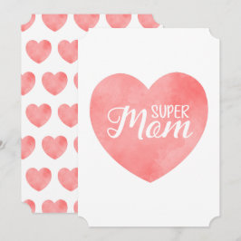 Tarjeta Festiva texto de Super Mamá en corazón rosa, diseño de día