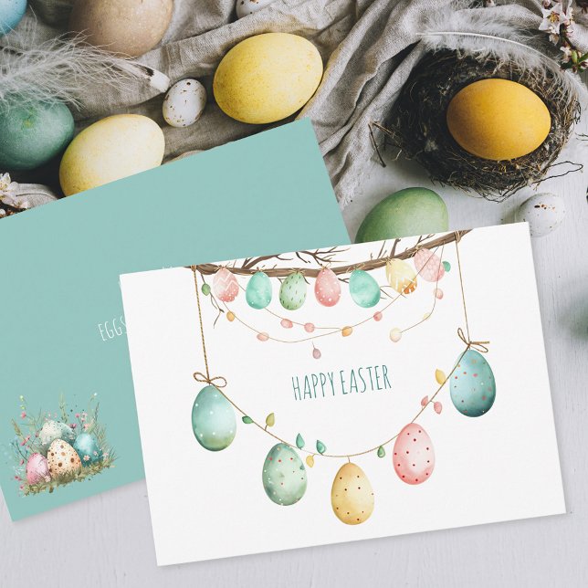 Tarjeta Festiva Texto del Personalizado del árbol de huevos de Pas (Easily customize this pretty card by clicking "Personalize this Template".)
