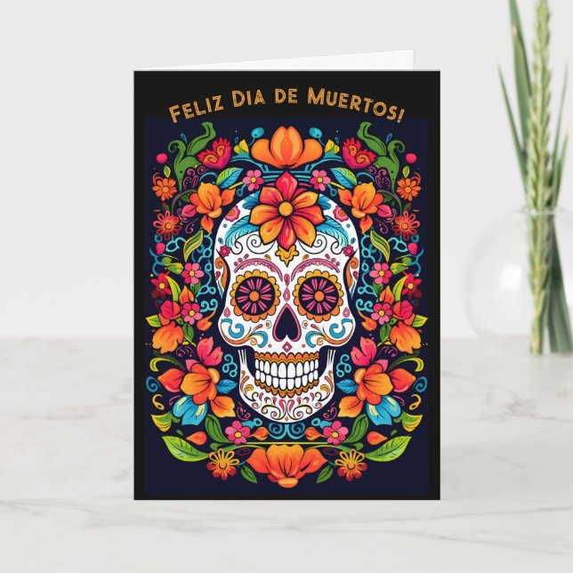Tarjeta Festiva Texto del personalizado Dia de Muertos ☠️ Calavera (Anverso)