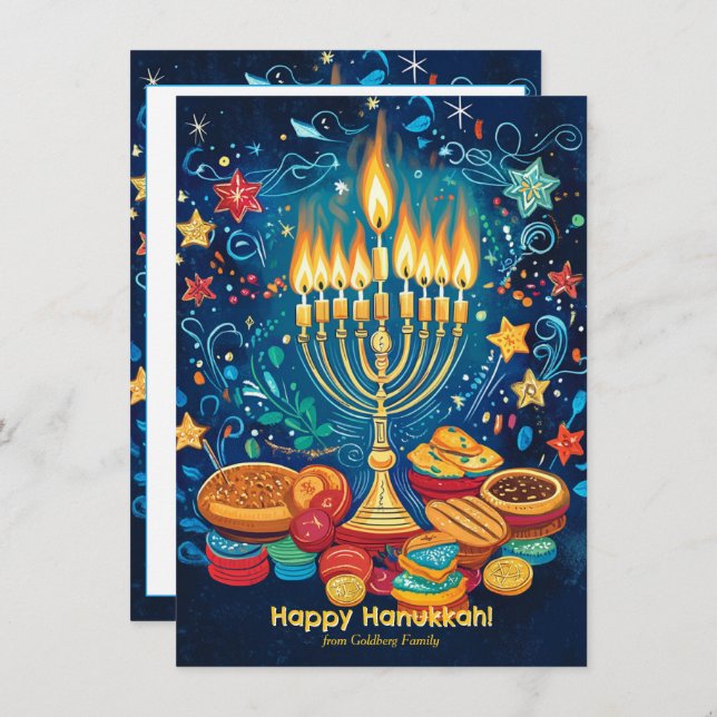 Tarjeta Festiva Texto del personalizado Menorah Magic Greeting (Anverso / Reverso)