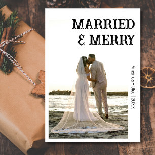 Tarjeta Festiva Texto negro moderno casados y felices decorativo