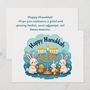 Tarjeta Festiva Texto personalizado Conejo de Hanukkah feliz Menor