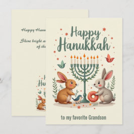 Tarjeta Festiva Texto personalizado Conejo de Hanukkah Menorá 