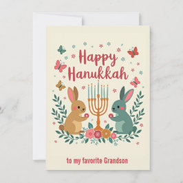 Tarjeta Festiva Texto personalizado  Conejo de Hanukkah Menorah Fe