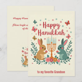 Tarjeta Festiva Texto personalizado  Conejo de Hanukkah Menorah Fe