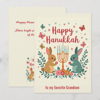 Tarjeta Festiva Texto personalizado Conejo de Hanukkah Menorah Fe
