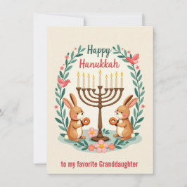 Tarjeta Festiva Texto personalizado  Conejo Menorah Feliz Janucá 