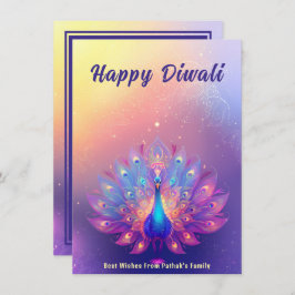 Tarjeta Festiva texto personalizado, Diwali Peacock Splendor