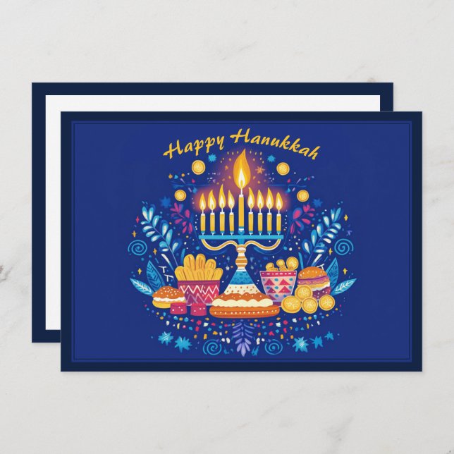Tarjeta Festiva texto personalizado Feliz Hanukkah ✡️, (Anverso / Reverso)