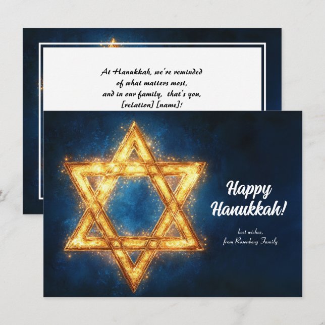 Tarjeta Festiva texto personalizado Feliz Hanukkah ✡️, Estrella de (Anverso / Reverso)