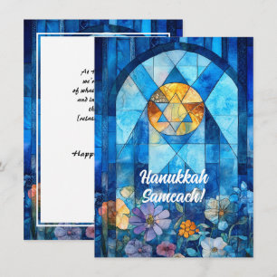 Tarjeta Festiva texto personalizado Feliz Hanukkah, vidrio manchad