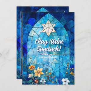 Tarjeta Festiva texto personalizado Feliz Hanukkah, vidrio manchad