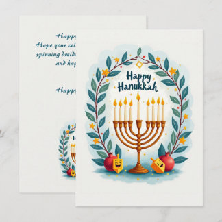 Tarjeta Festiva Texto personalizado Feliz Janucá Candelabro Corona