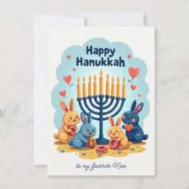 Tarjeta Festiva 🕎Texto personalizado  Feliz Janucá Conejo Menorá 