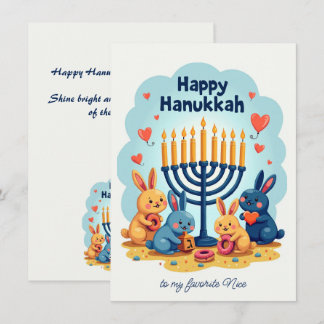 Tarjeta Festiva 🕎Texto personalizado Feliz Janucá Conejo Menorá