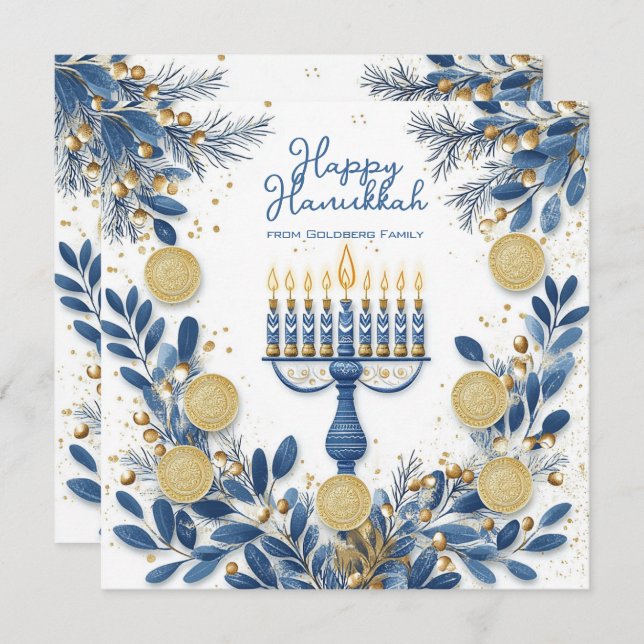 Tarjeta Festiva Texto personalizado Foliage Festividad Hanukkah (Anverso / Reverso)