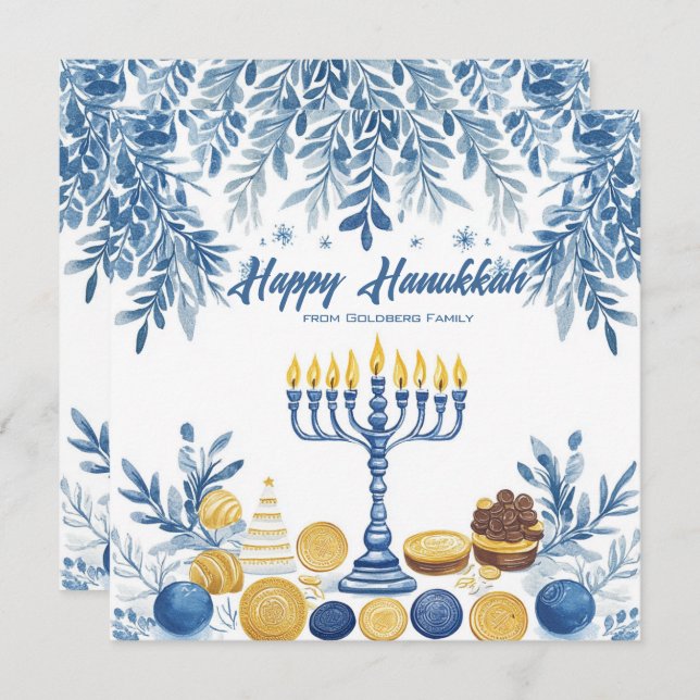 Tarjeta Festiva Texto personalizado Foliage Festividad Hanukkah (Anverso / Reverso)
