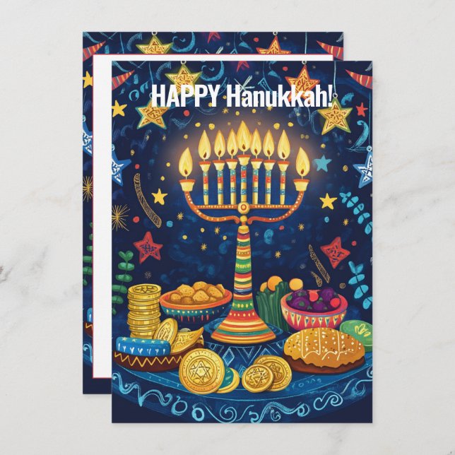 Tarjeta Festiva Texto personalizado Hanukkah Harmony (Anverso / Reverso)