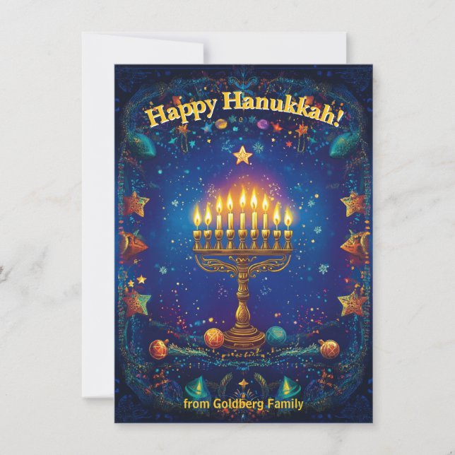 Tarjeta Festiva Texto personalizado✡️ Janucá 🕎 Brilla, (Anverso)