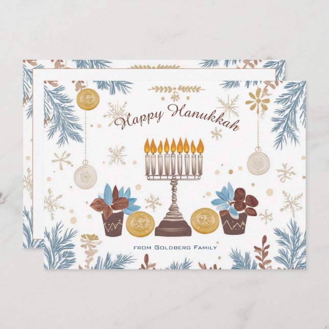 Tarjeta Festiva Texto personalizado Menorah Glow: Una acuarela Han (Anverso / Reverso)