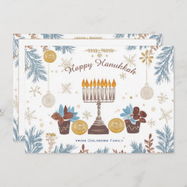 Tarjeta Festiva Texto personalizado Menorah Glow: Una acuarela Han